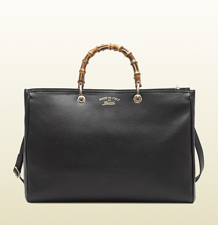 Authentic Gucci Bamboo Shopper Leather Tote Bag 323658 Black