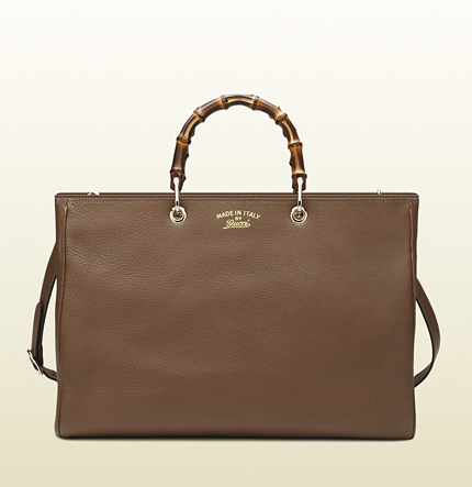 Authentic Gucci Bamboo Shopper Leather Tote Bag 323658 Brown