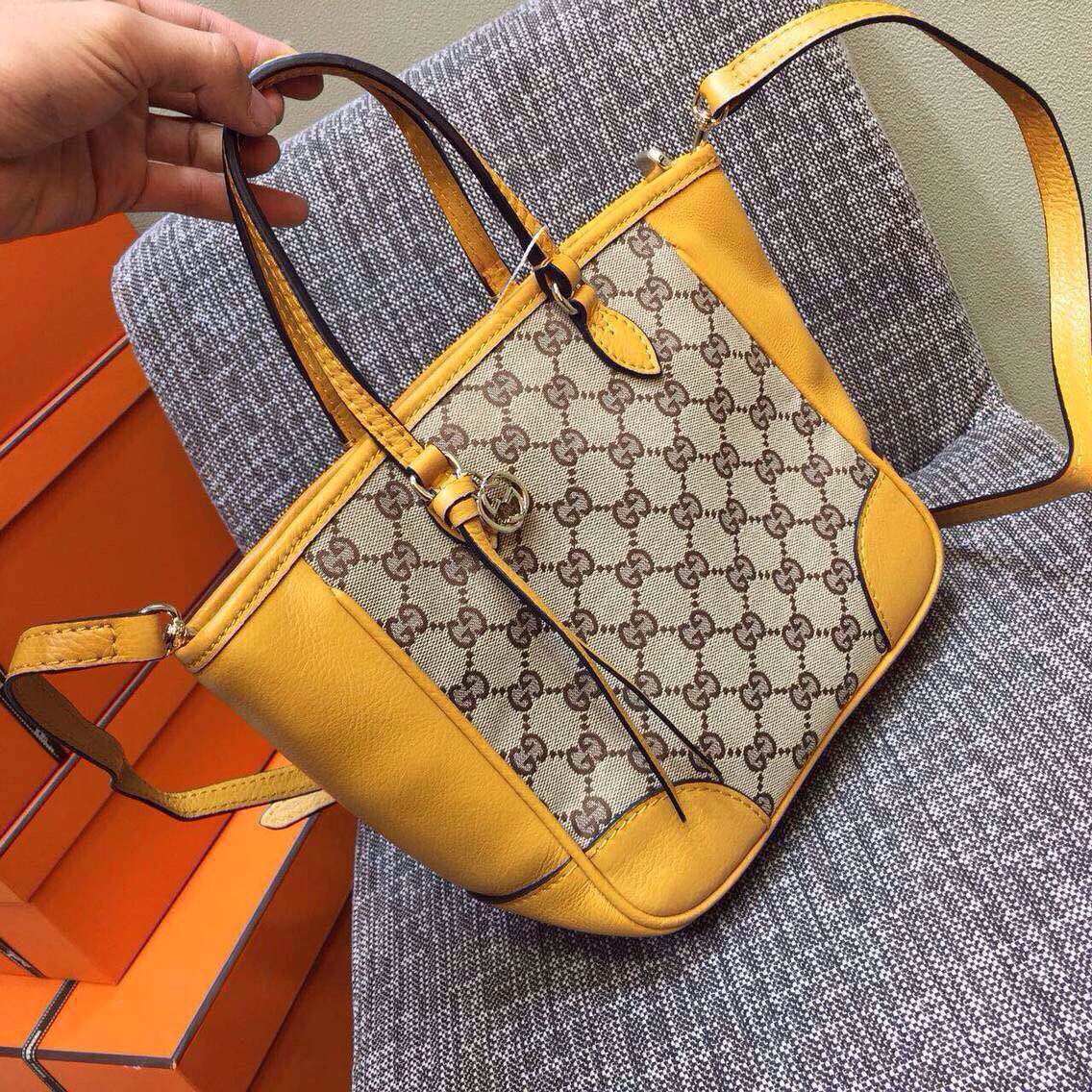 Authentic Gucci Bree Original GG Canvas Handle Bag 353121 Yellow