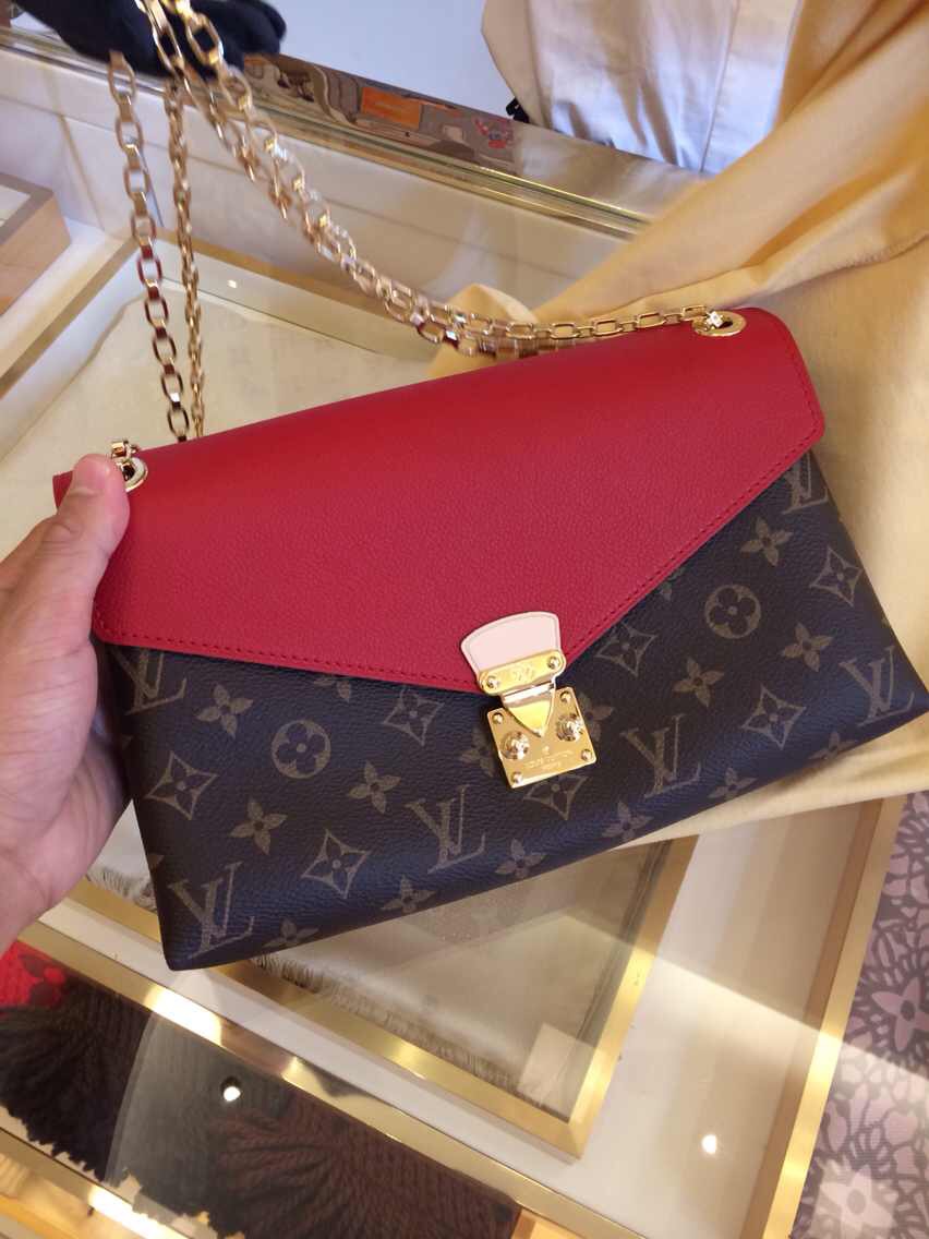Authentic Louis Vuitton Monogram Pallas Chain Bag M41201 Red