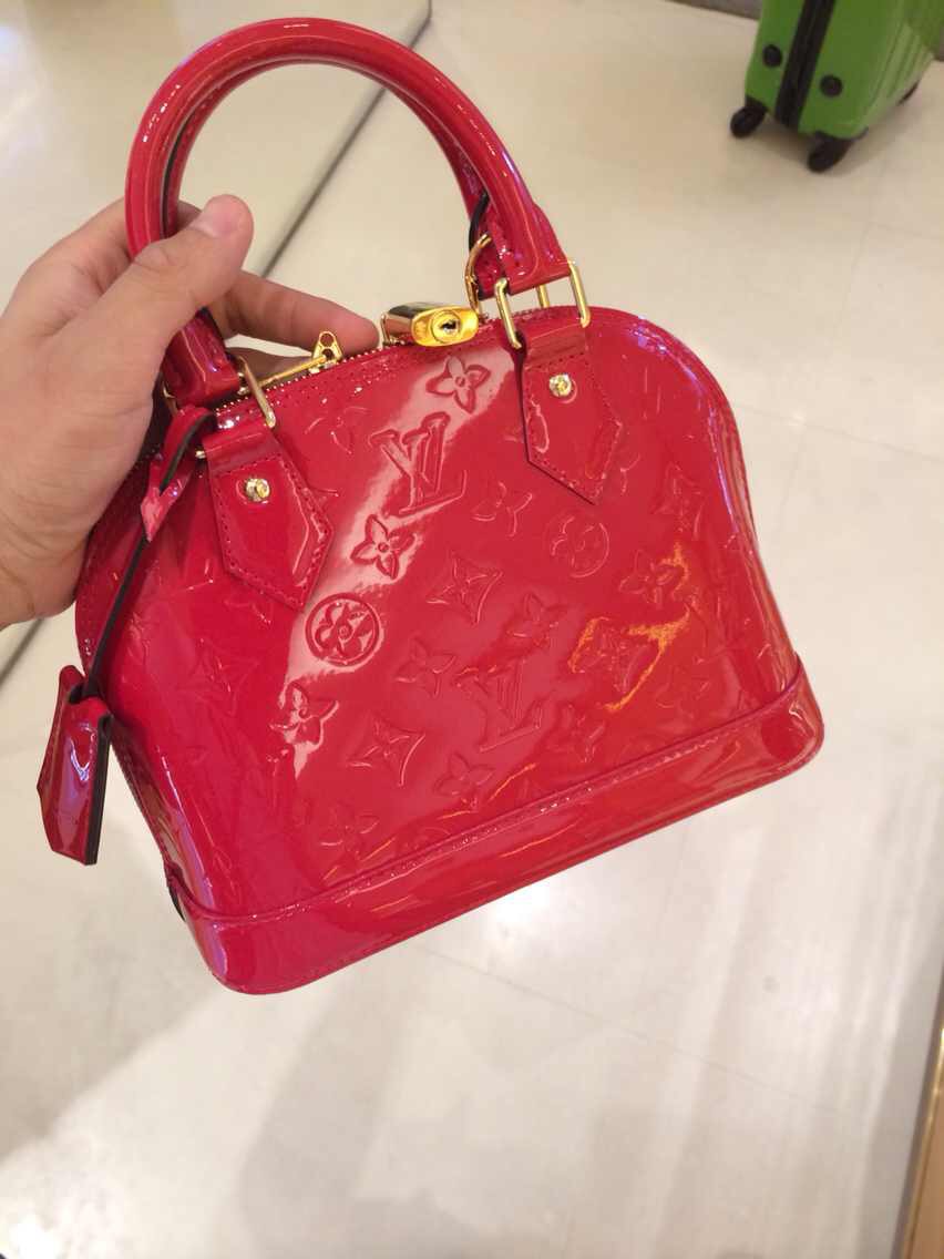 Authentic Louis Vuitton Monogram Vernis Alma BB Bag M91606 Red