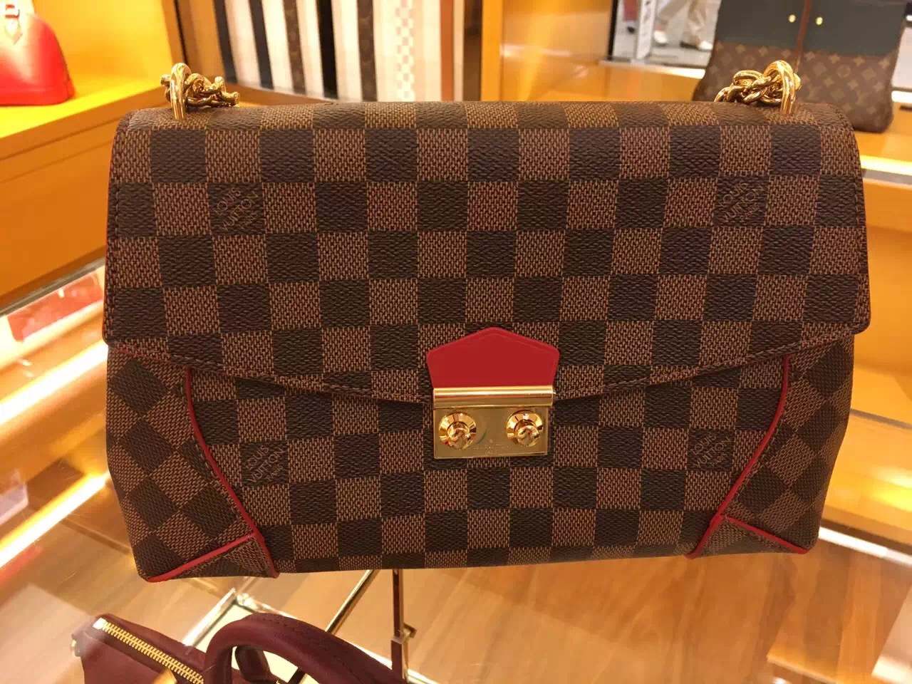 N41596 Louis Vuitton 2016 Damier Canvas Caissa Clutch- Cherry